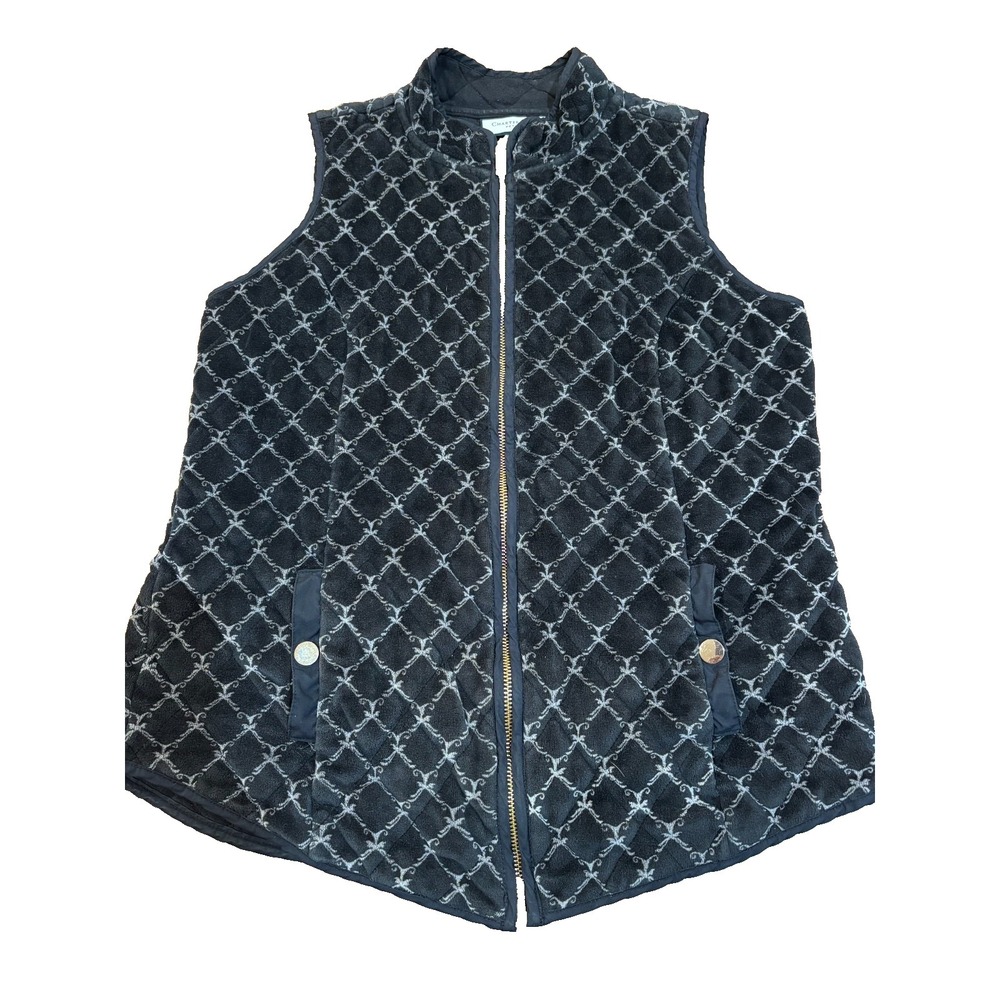 Charter Club Black Velour‎ quilted vest sleeveless pockets womens' petite Small